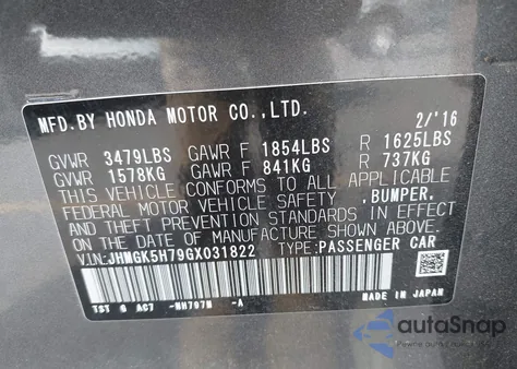 2016 Honda Fit Ex z USA, uszkodzony, nr VIN JHMGK5H79GX031822